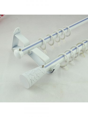 19mm Floral Cork Finial Steel Double Curtain Rod Set Custom Length Curtain Pole in White Color