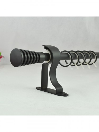 19mm Hollow Cork Finial Steel Single Curtain Rod Set Custom Length Curtain Pole (Color: Black)