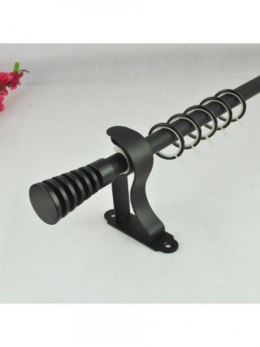 19mm Hollow Cork Finial Steel Single Curtain Rod Set Custom Length Curtain Pole in Black Color