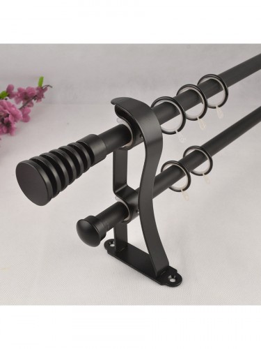 19mm Hollow Cork Finial Steel Double Curtain Rod Set Custom Length Curtain Pole in Black Color