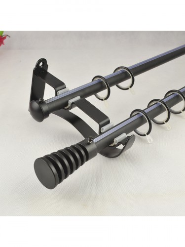 19mm Hollow Cork Finial Steel Double Curtain Rod Set Custom Length Curtain Pole in Black Color