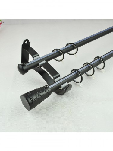 19mm Floral Cork Finial Steel Double Curtain Rod Set Custom Length Curtain Pole in Black Color