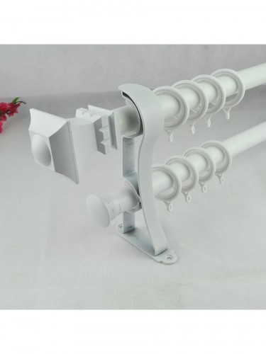 28mm Square Finial Steel Double Curtain Rod Set Custom Length Curtain Pole in White Color