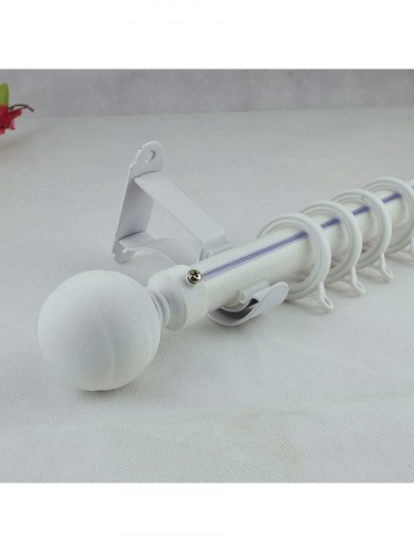 28mm Ball Finial Steel Single Curtain Rod Set Custom Length Curtain Pole in White Color