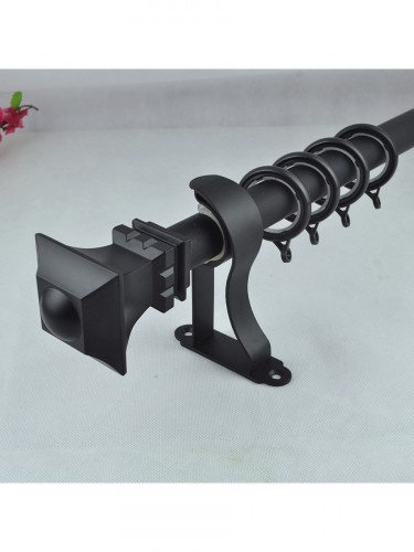 28mm Square Finial Steel Single Curtain Rod Set Custom Length Curtain Pole in Black Color