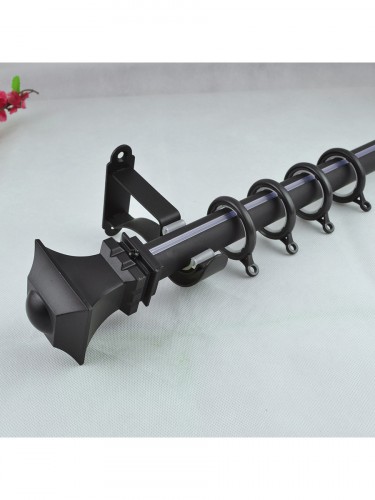 28mm Square Finial Steel Single Curtain Rod Set Custom Length Curtain Pole in Black Color