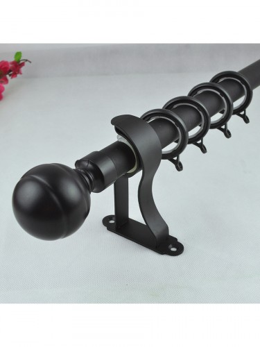 28mm Ball Finial Steel Single Curtain Rod Set Custom Length Curtain Pole in Black Color