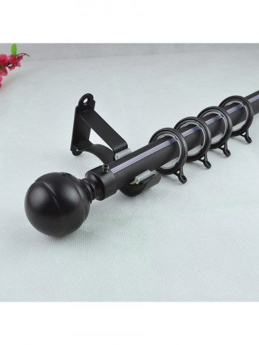 28mm Ball Finial Steel Single Curtain Rod Set Custom Length Curtain Pole in Black Color