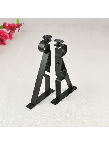 22mm Black Wrought Iron Double Curtain Rod Set with Tail Finial Curtain Pole Double Bracket