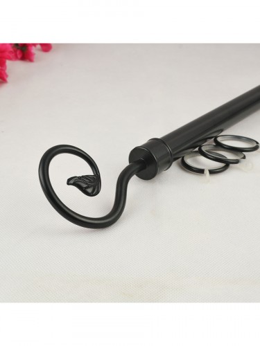 22mm Black Wrought Iron Single Curtain Rod Set with Tail Finial Curtain Pole Tail Finial