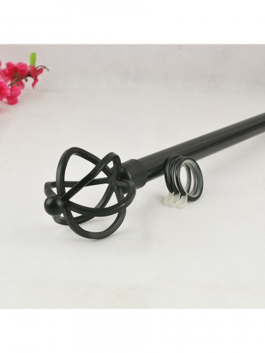 22mm Black Wrought Iron Single Curtain Rod Set with Spiral Globe Finial