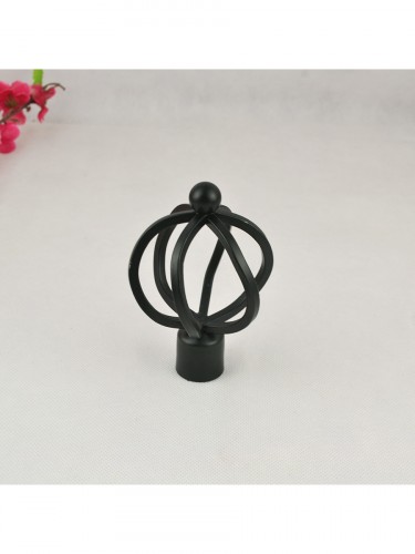 22mm Black Wrought Iron Single Curtain Rod Set with Spiral Globe Finial