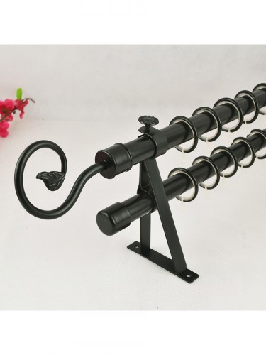 22mm Black Wrought Iron Double Curtain Rod Set with Tail Finial Curtain Pole in Black Color