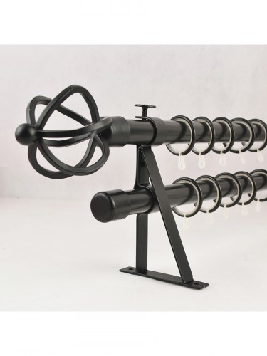 22mm Black Wrought Iron Double Curtain Rod Set With Spiral