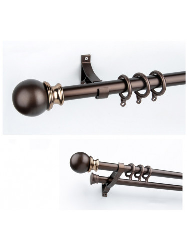 QYR37 28mm Ivory Black Bronze Ball Finial Aluminum Alloy Single Double Curtain rod sets(Color: Red bronze)