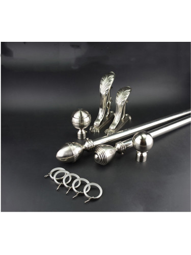 QYR3821 Silver Nickel Steel Curtain Rod Set 28mm diameter for front rod and 22mm for back rod