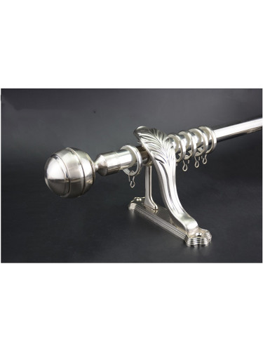 QYR3821 Silver Nickel Steel Curtain Rod Set 28mm diameter for front rod and 22mm for back rod(Color: Silver Nickel Finial B)