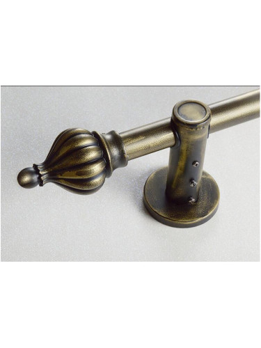 QYR39 28mm diameter Black Brush Gold Peacock Bracket Single/Double Curtain Rod Sets(Color: Black Brush Gold Crown Finial)