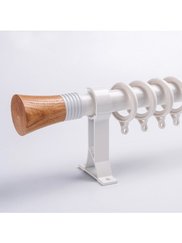 QYR42 28mm Cone Ball Finial Aluminum Alloy Wood Grain Single Double Curtain rod set(Color:White cone 2 finial)