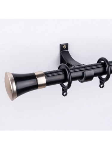 QYR42 28mm Cone Ball Finial Aluminum Alloy Wood Grain Single Double Curtain rod set(Color:Black cone 1 finial)