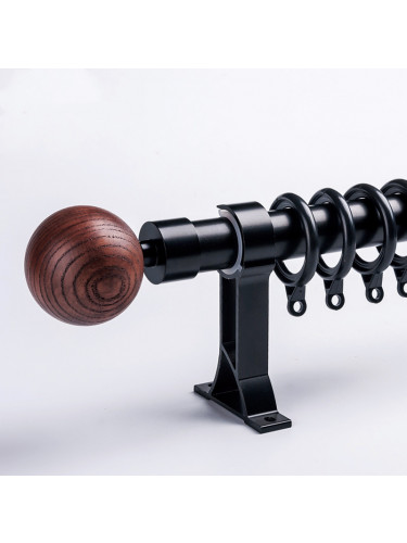 QYR42 28mm Cone Ball Finial Aluminum Alloy Wood Grain Single Double Curtain rod set(Color:Black ball finial)