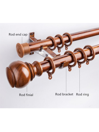 QYR44 33mm Big Aluminum Alloy Wood Grain Single Double Curtain rod set