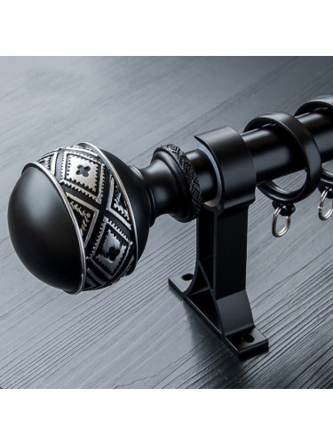 QYR45 28mm Carved Ivory Black Bronze Ball Finial Aluminum Alloy Single Double Curtain rod set(Color: Black)