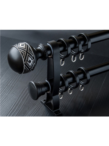 QYR45 28mm Carved Ivory Black Bronze Ball Finial Aluminum Alloy Single Double Curtain rod set