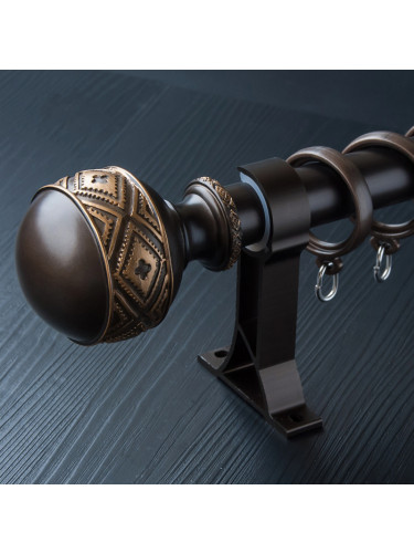 QYR45 28mm Carved Ivory Black Bronze Ball Finial Aluminum Alloy Single Double Curtain rod set(Color: Red bronze)