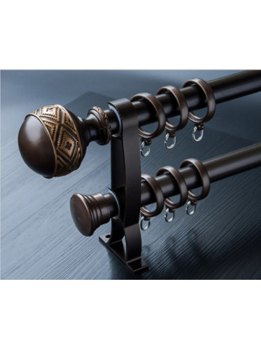 QYR45 28mm Carved Ivory Black Bronze Ball Finial Aluminum Alloy Single Double Curtain rod set