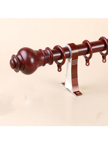 QYR46 On Sales 28mm Wood Grain Aluminum Alloy Single Double Curtain Rod Set(Color: Red wood)