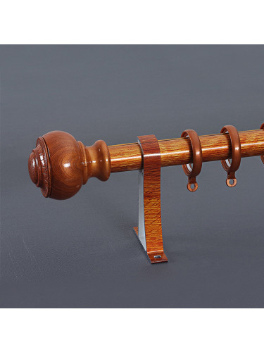 QYR49 28mm Diameter Aluminum Alloy Wood Grain Single Double Curtain rod set(Color: Teak)