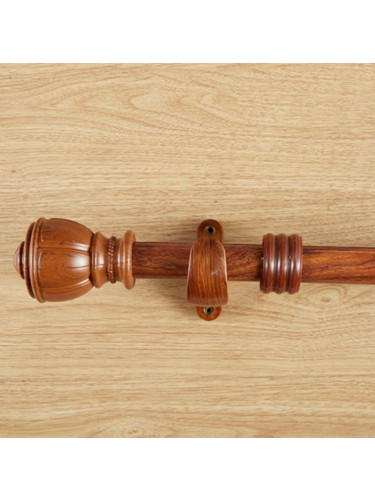 QYR51 28mm Diameter Aluminum Alloy Wood Grain Single Double Curtain rod set(Color: Teak)