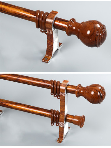 QYR53 28mm Diameter 3.0 mm Thickness Super Thick Aluminum Alloy Wood Grain Single Double Curtain rod set(Color: Teak)