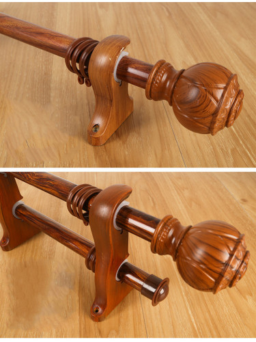 QYR54 28mm Diameter 3.5mm Thickness Super Thick Aluminum Alloy Wood Grain Single Double Curtain rod set(Color: Teak)