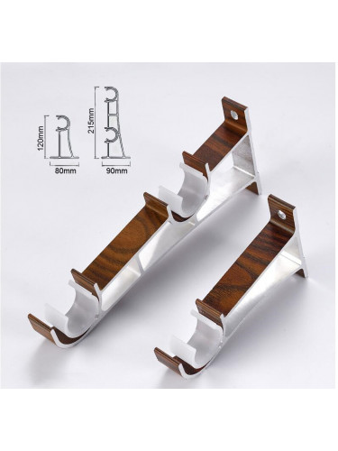 QYR57 28mm Diameter Aluminum Alloy Wood Grain Single Double Curtain rod set