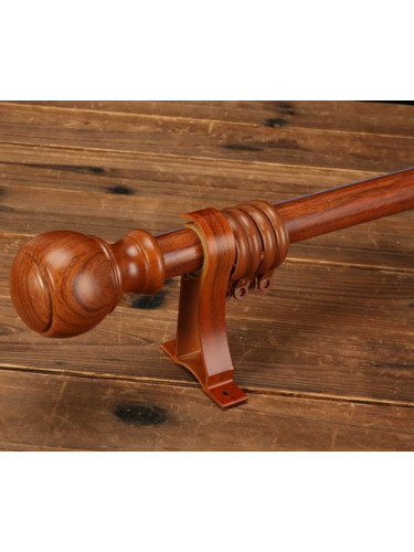 QYR58 28mm Diameter Wood Aluminum Alloy Single Double Curtain rod set(Color: Teak)