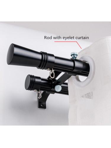 QYR72 White Black Aluminum Alloy Curtain Rod Set With Rollers and Rings