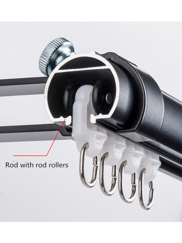 QYR72 White Black Aluminum Alloy Curtain Rod Set With Rollers and Rings