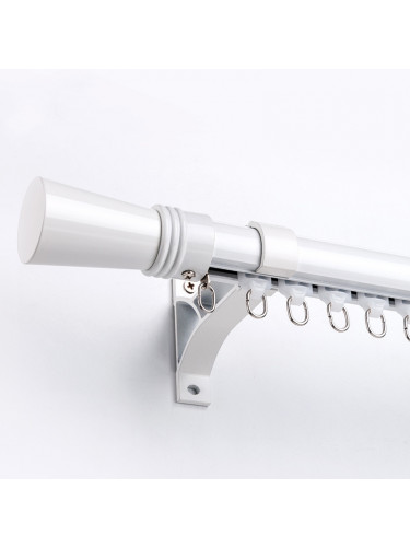QYR72 White Black Aluminum Alloy Curtain Rod Set With Rollers and Rings(Color: White with rollers)