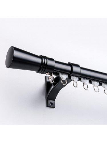 QYR72 White Black Aluminum Alloy Curtain Rod Set With Rollers and Rings(Color: Black with rollers)