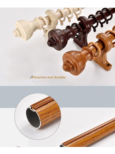 QYR79 28mm Diameter Aluminum Alloy Wood Grain Single Double Curtain rod sets