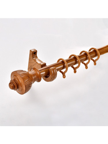 QYR79 28mm Diameter Aluminum Alloy Wood Grain Single Double Curtain rod sets(Color: Teak)