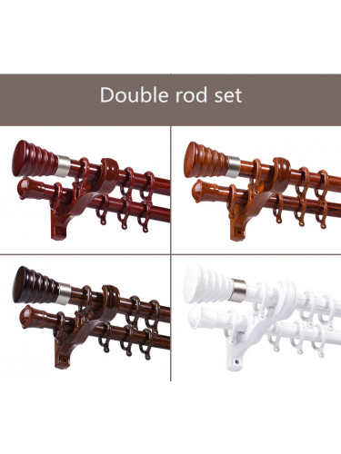 QYR84 28mm Diameter Cone Wood Finial Aluminum Alloy Wood Grain Single Double Curtain rod sets