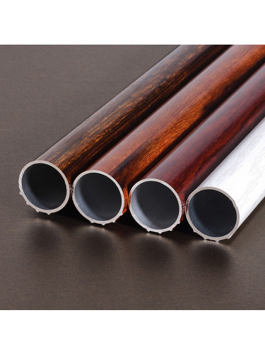 QYR84 28mm Diameter Cone Wood Finial Aluminum Alloy Wood Grain Single Double Curtain rod sets