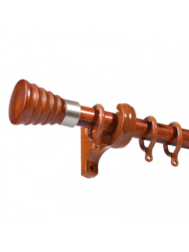 QYR84 28mm Diameter Cone Wood Finial Aluminum Alloy Wood Grain Single Double Curtain rod sets(Color: Teak)