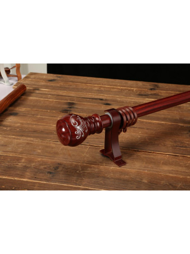 QYR88 28mm Diameter Wood Aluminum Alloy Carved Finial Single Double Curtain rod set(Color: Red wood)
