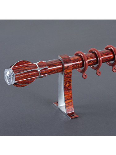 QYR90 28mm Diameter Aluminum Alloy Wood Grain Curtain rod set for living room(Color: Red wood)