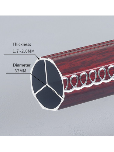 QYR91 32mm Diameter Big Aluminum Alloy Wood Grain Single Double Curtain rod set