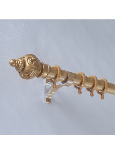 QYR91 32mm Diameter Big Aluminum Alloy Wood Grain Single Double Curtain rod set(Color: Light gold)